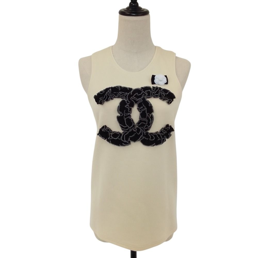 未使用 CHANEL シャネル フリルココマーク ウール タンクトップ P64484 サイズ38 エクリュ レディース 古着 中古 USED