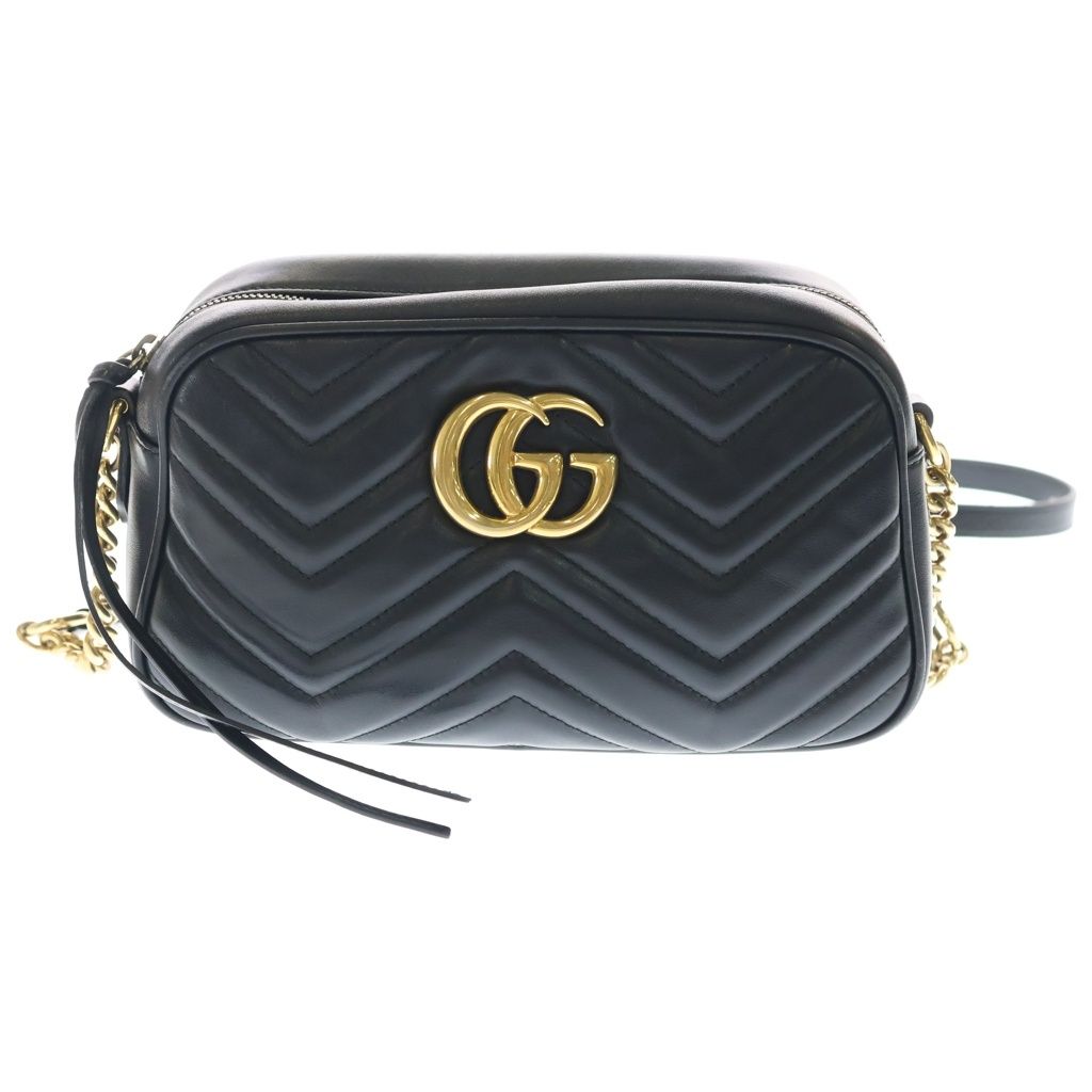 GUCCI (グッチ) GGマーモント ショルダーバッグ ブラック レザー 447632 ゴールド金具