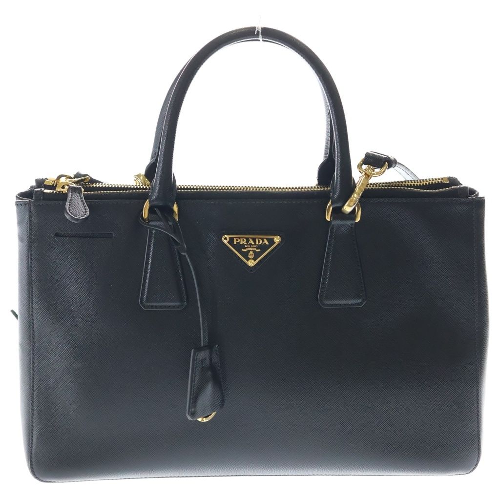 PRADA (プラダ) ガレリア ミディアム ゴールド金具 レザー 2WAY ハンドバッグ ショルダーバッグ トートバッグ 1BA786 ブラック