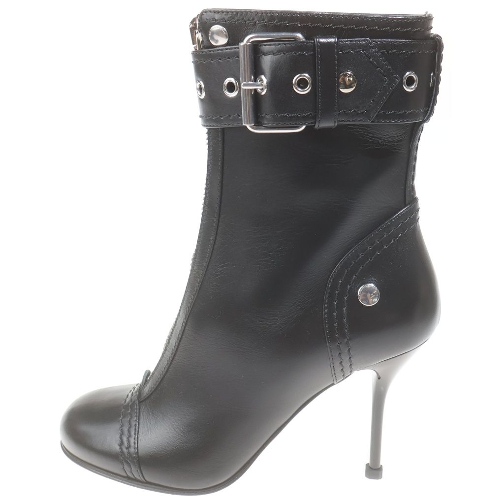 Alexander McQueen (アレキサンダーマックイーン) バックル レザーブーツ ヒール センタージップ レディース 757505 ブラック