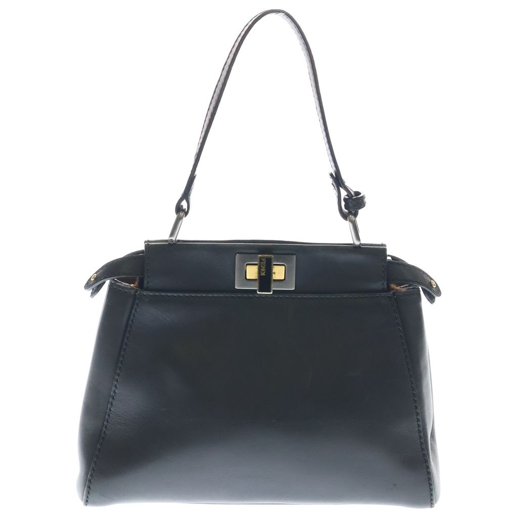FENDI (フェンディ) ピーカブーミニ 2WAYバッグ ハンドバッグ ショルダーバッグ ブラック レザー 8BN244 シルバー金具