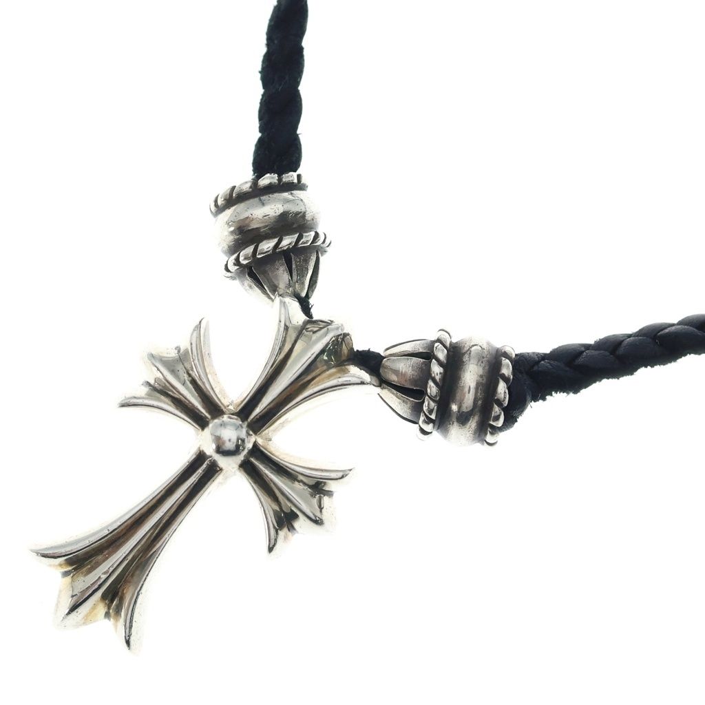 CHROME HEARTS (クロムハーツ) CH CRS SML CL スモールCHクロス クリンプト レザーブレイド ネックレス シルバー/ブラック BCA217