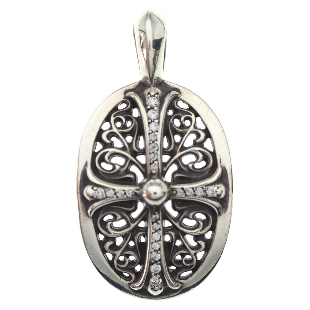 CHROME HEARTS (クロムハーツ) CLSC OVAL P/D クラシックオーバル PAVEダイヤ ペンダントトップ シルバー