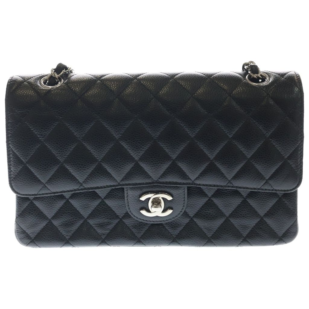 CHANEL (シャネル) マトラッセ25 ダブルフラップ チェーンショルダーバッグ キャビアスキン シルバー金具 ブラック シール 29番台