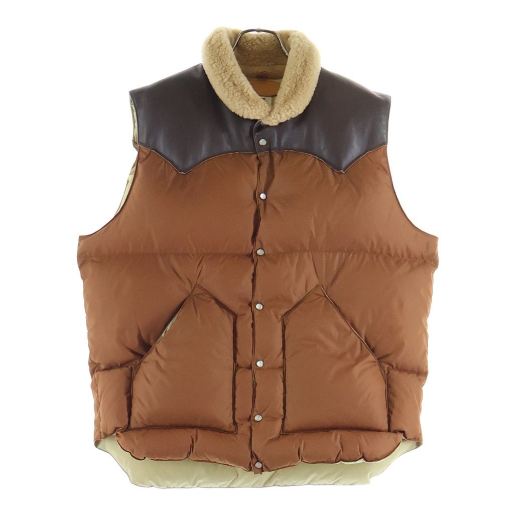 ROCKY MOUNTAIN (ロッキーマウンテン) Christy Vest 襟ボア レザー切替 クリスティー ダウンベスト ベージュ/ブラウン 200-172-02