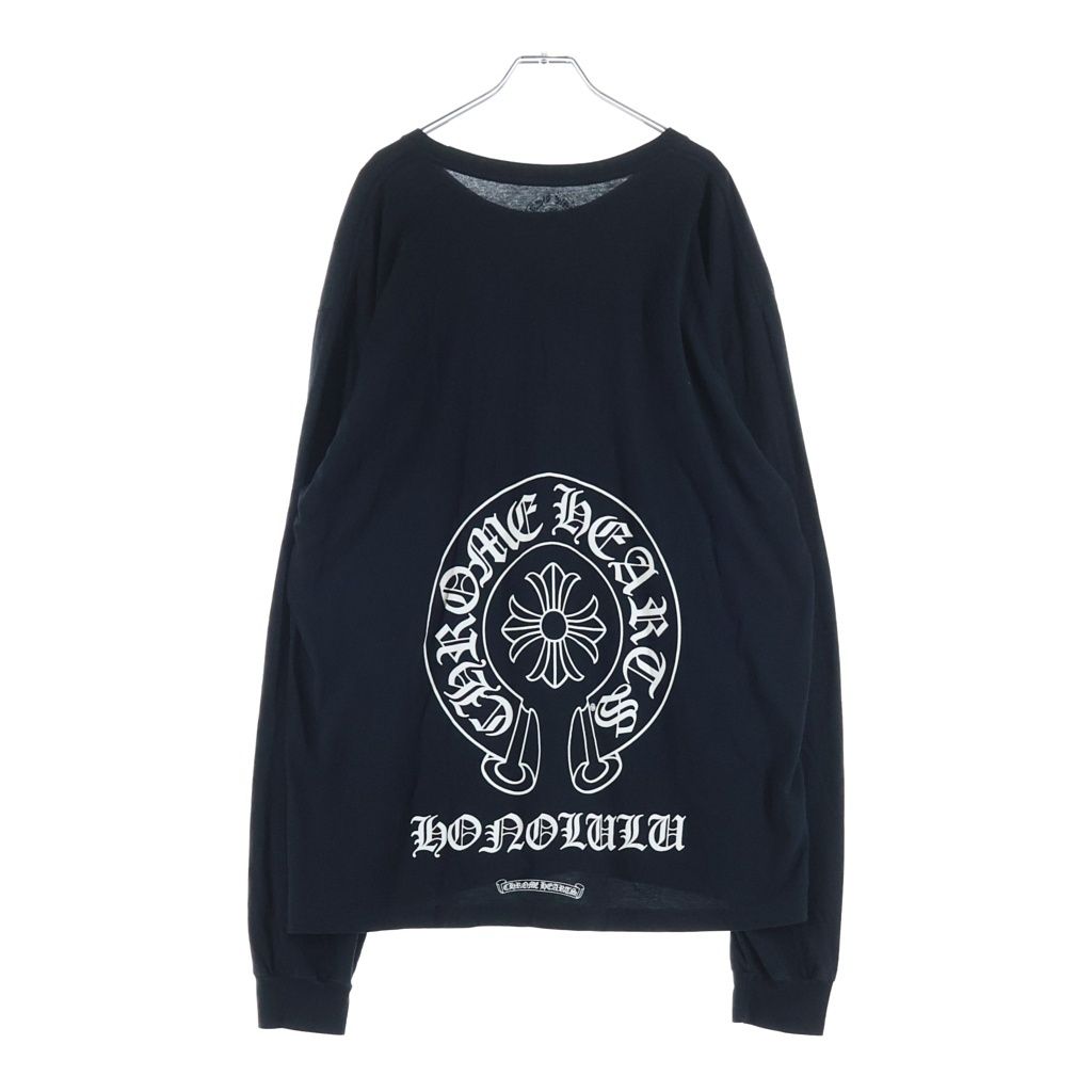 CHROME HEARTS (クロムハーツ) CH L S 1 ホノルル限定 バックホースシューアームフローラルプリント長袖カットソー ブラック
