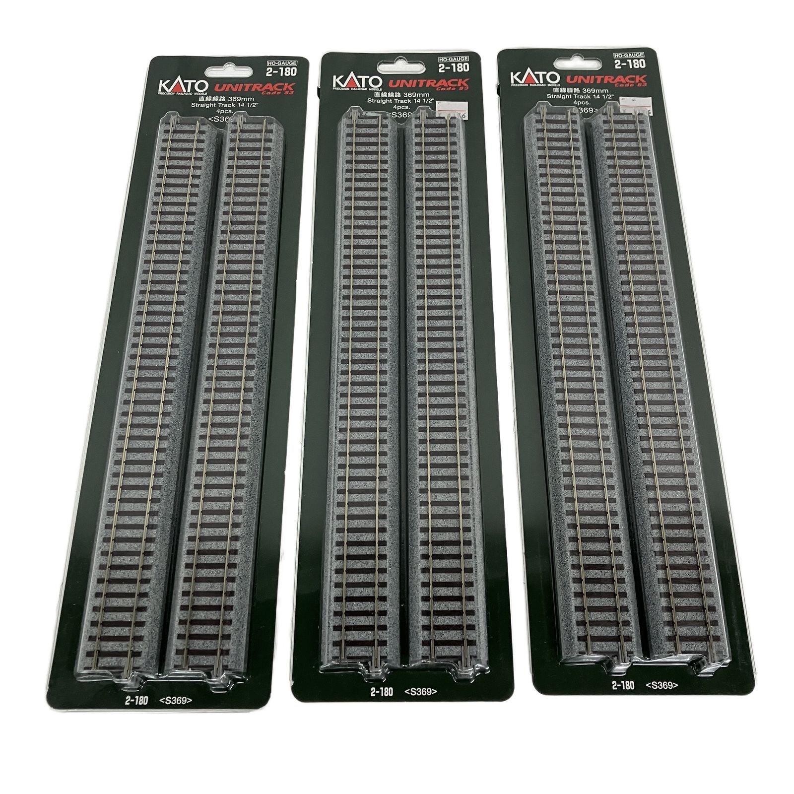 KATO 2-180 UNITRACK Code 83 直線線路 369mm 4pcs 3点セット HOゲージ レール 鉄道模型 カトー 中古 S11392470