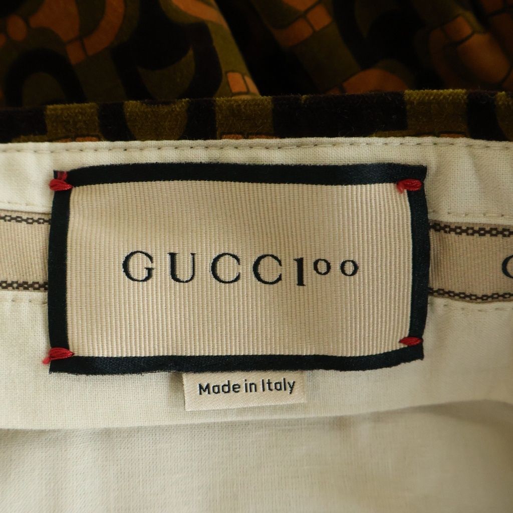 GUCCI (グッチ) 100周年 総柄ベロアフレアパンツ ブラウン 676621