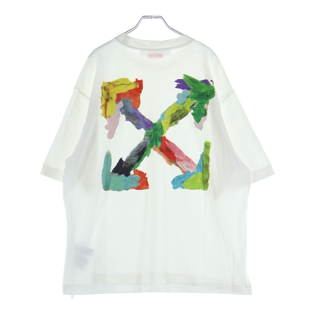OFF-WHITE (オフホワイト) 23SS Brush Arrow ブラッシュアローペイントTシャツ 両面プリント 半袖カットソー ホワイト OMAA120S23JER001
