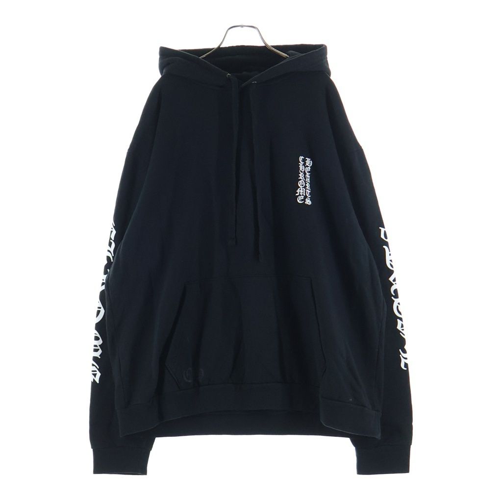 CHROME HEARTS (クロムハーツ) VERTICAL LOGO HOODIE バーティカルロゴ アームロゴプリント スウェット プルオーバーパーカー ブラック