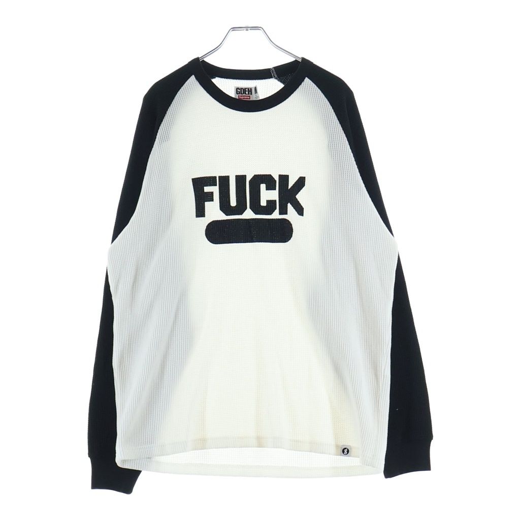 SUPREME (シュプリーム) 25SS ×GOODENOUGH Thermal グッドイナフ フロントプリント ラグラン サーマルカットソー 長袖Tシャツ ブラック/ホワイト