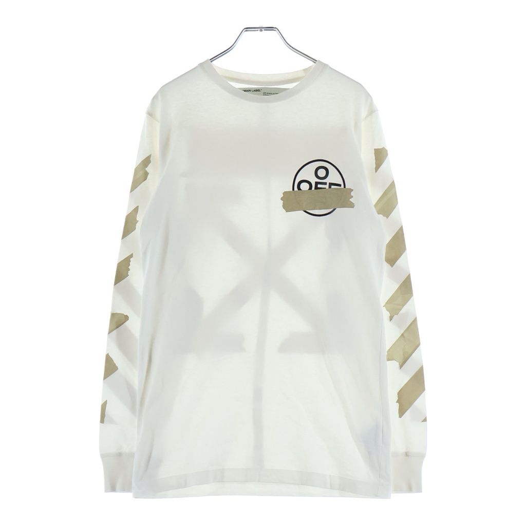 OFF-WHITE (オフホワイト) 20SS Tape Arrow L/S T-Shirt テープロゴ 長袖Tシャツ ロンT ホワイト OMAB001R20185002 OMAB001R20185002