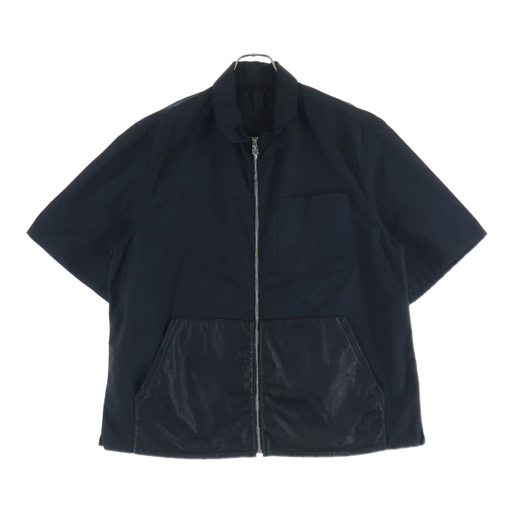 CHROME HEARTS (クロムハーツ) Y NOT Carpenter Leather Pocket Nylon Zip S/S Shirt ワイノット カーペンター レザーポケットナイロンジップアップ 半袖シャツ ブラック