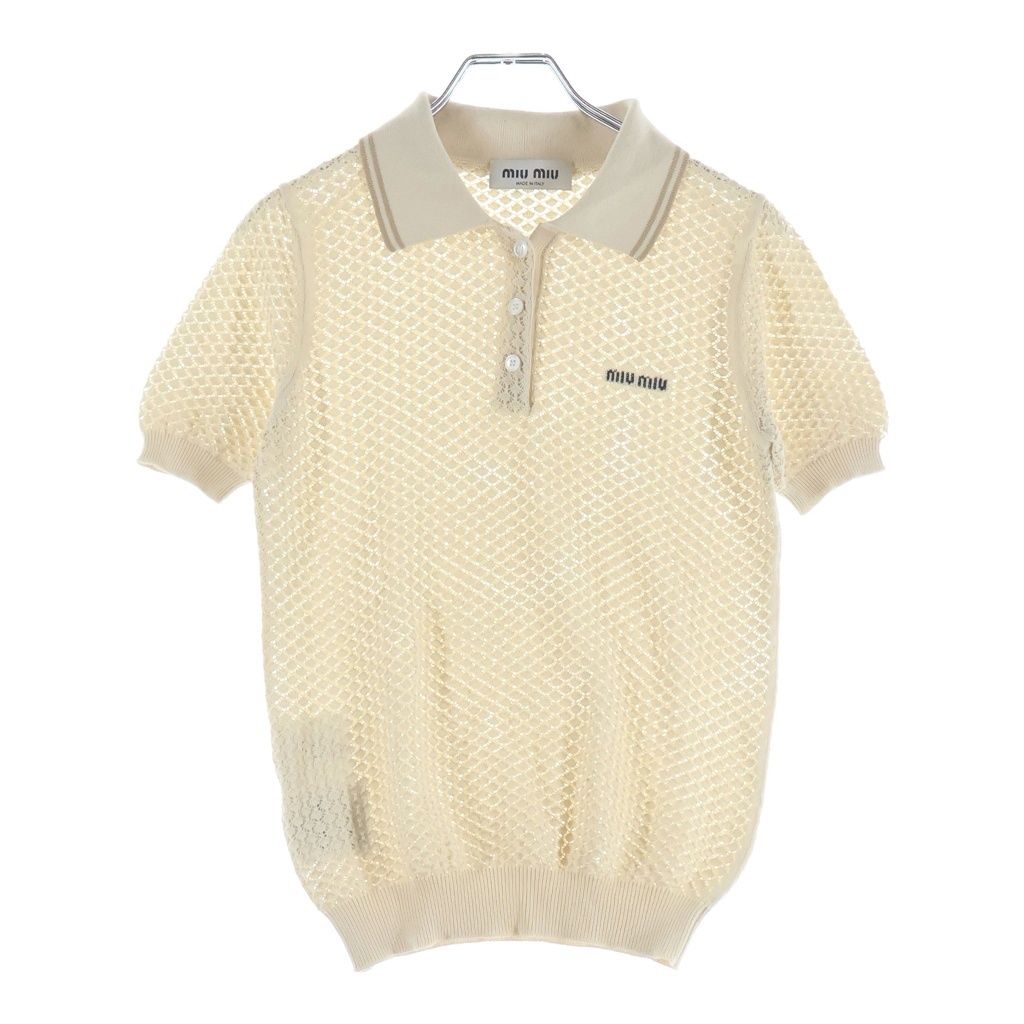 miumiu (ミュウミュウ) ニュートラル ロゴモチーフ ニットポロシャツ ベージュ #36