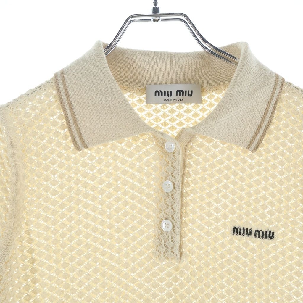 メルカリ市限定値下げ！！　miumiu 24ss ポロシャツ s miumiu (ミュウミュウ) ニュートラル ロゴモチーフ ニットポロシャツ