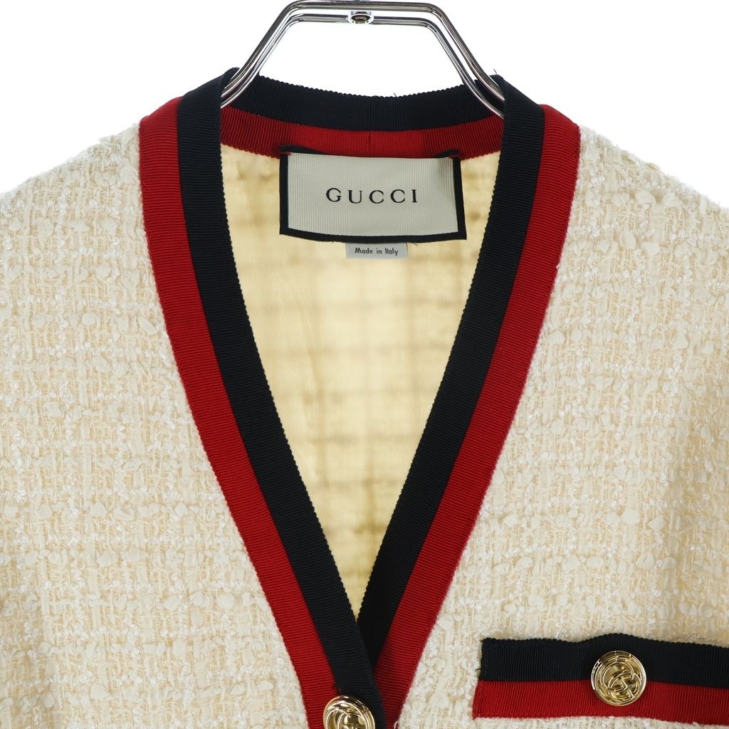 GUCCI (グッチ) GGボタン ウェブライン Vネック ツイード ロング