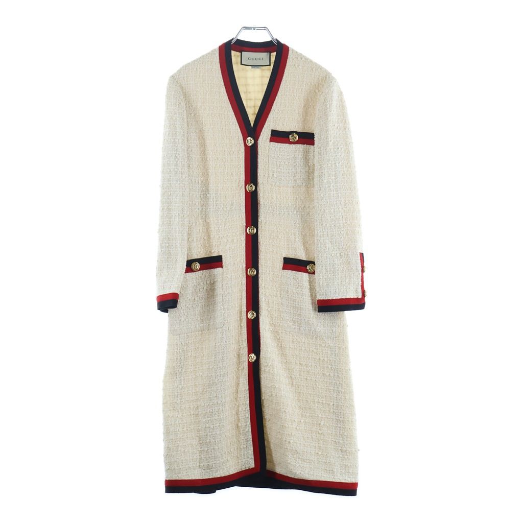 GUCCI (グッチ) GGボタン ウェブライン Vネック ツイード ロング