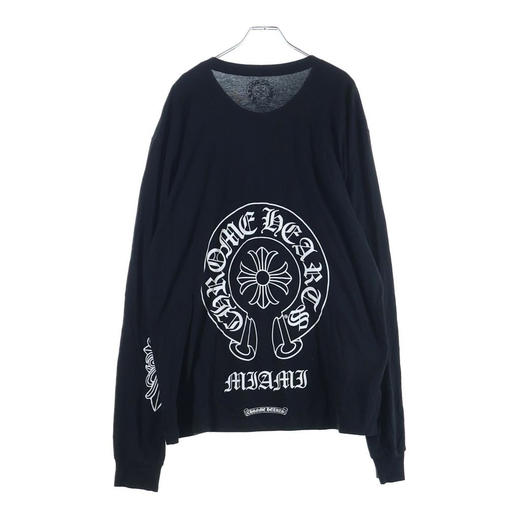CHROME HEARTS (クロムハーツ) MIAMI LTD L/S Tee マイアミ限定 オールド アームフローラル バックホースシュープリント 長袖Tシャツ カットソー ブラック