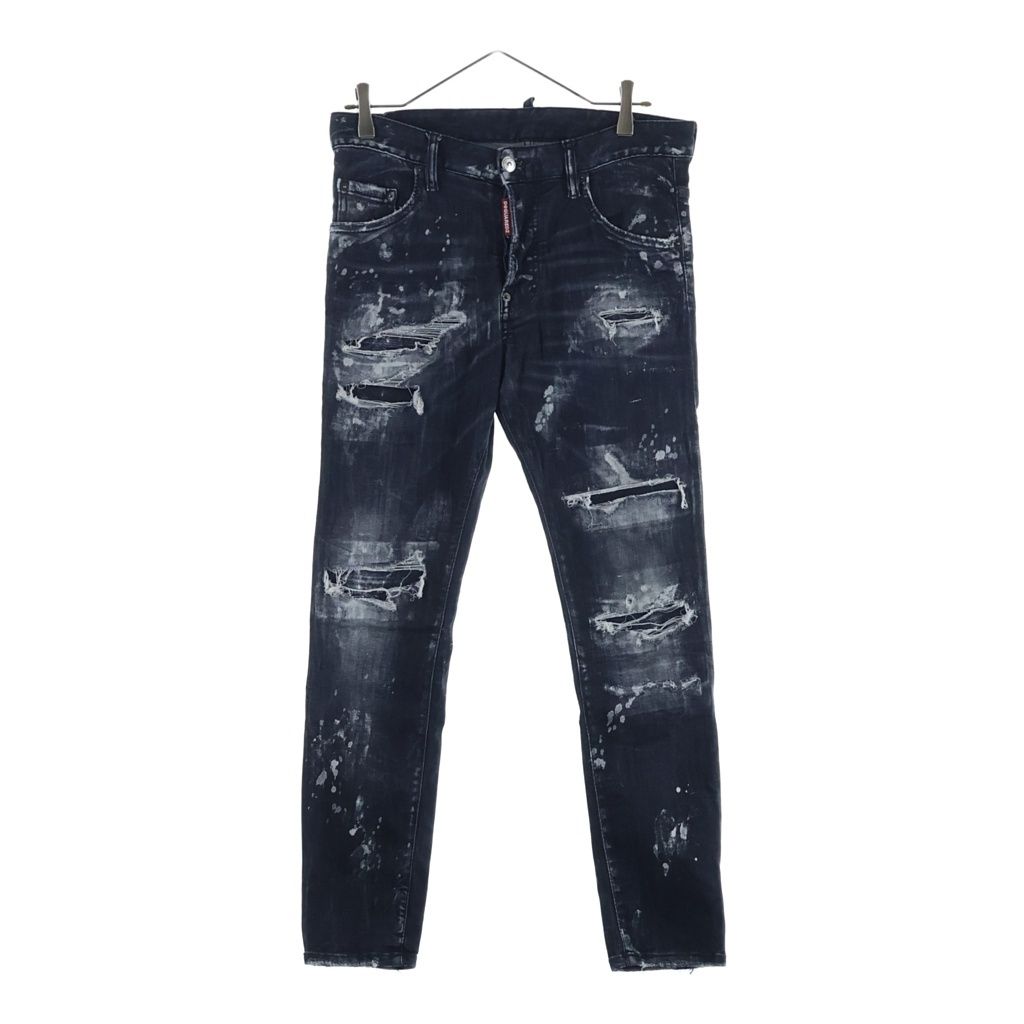 DSQUARED2 (ディースクエアード) SKATER JEAN スケータージーン ウォッシュ加工 ペイント加工 ボタンフライ スキニーデニムパンツ ブラック S74LB1325 S30503