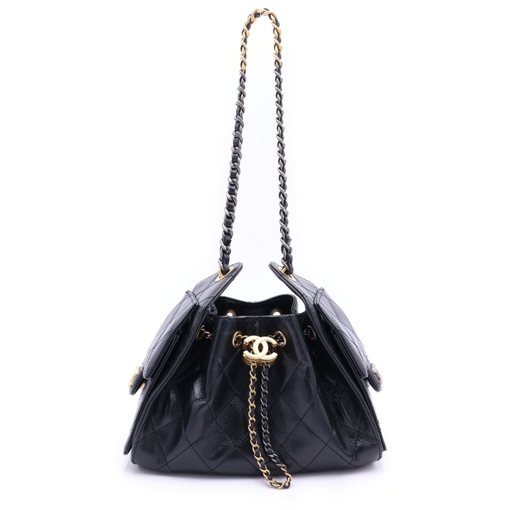 CHANEL (シャネル) シャネル25 ミニ チェーンバッグ ショルダーバッグ ブラック レザー シルバー×ゴールド金具