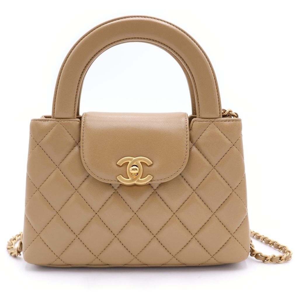 CHANEL (シャネル) マトラッセ ミニショッピング ラムスキン ゴールド金具 チェーンショルダーバッグ ハンドバッグ プレート AS4416 ベージュ