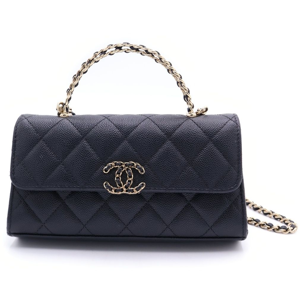 CHANEL (シャネル) マトラッセ キャビアスキン ゴールド金具 フォンケース チェーン ショルダーバッグ AP3238 ブラック