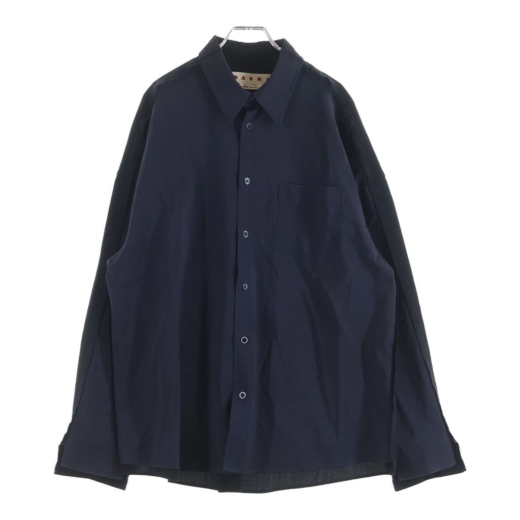 MARNI (マルニ) トロピカルウール ドッキング ロングスリーブ長袖シャツ CUMU0278UDTW839 ネイビー/ブラック