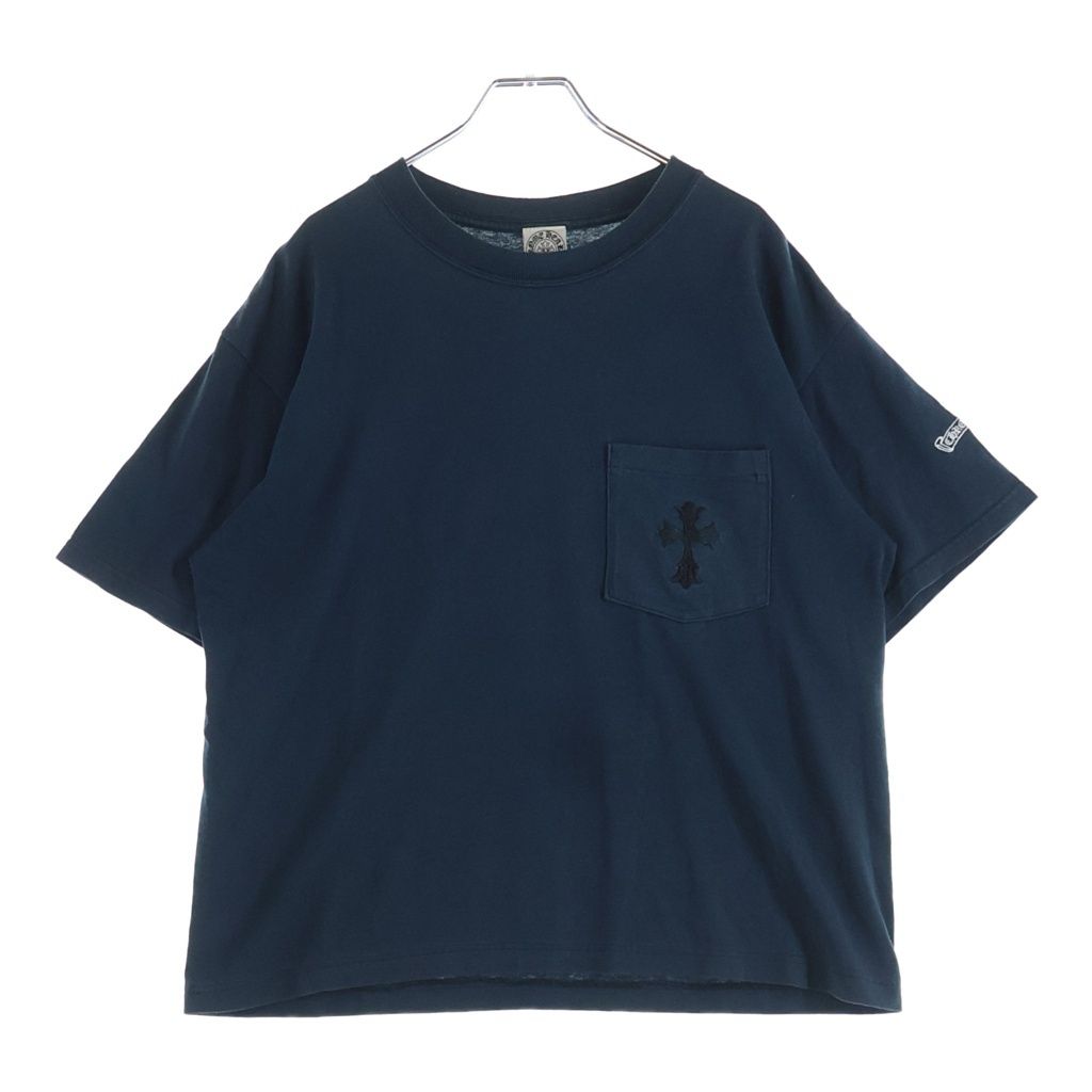CHROME HEARTS (クロムハーツ) OLD ダブルCHクロス刺繍 半袖ポケットTシャツ カットソー ネイビー