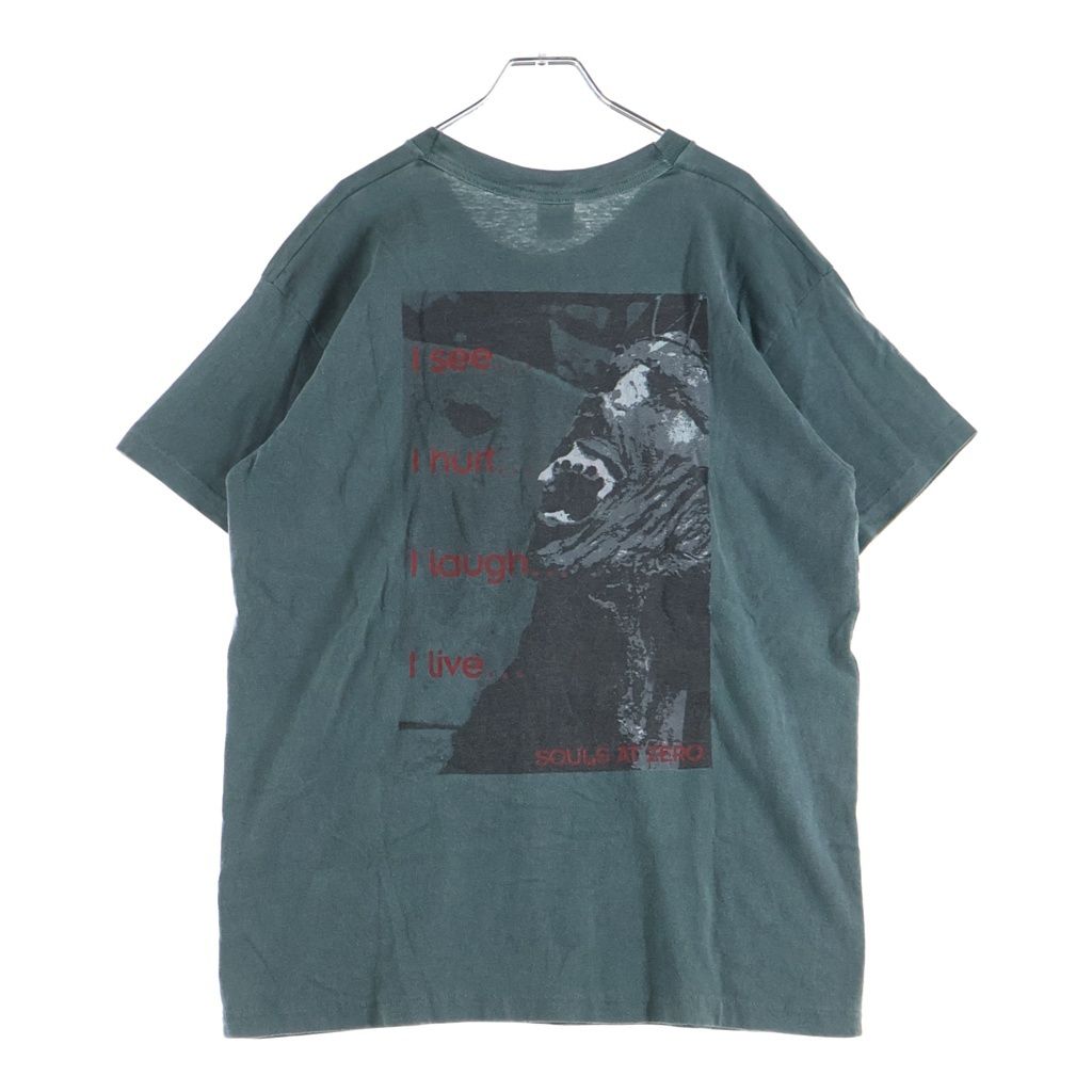 VINTAGE (ヴィンテージ) 90S SOULS AT ZERO ISEE IHURT ILAUGH ILIVE ソウルズ アット ゼロ 両面プリント半袖カットソーTシャツ グリーン