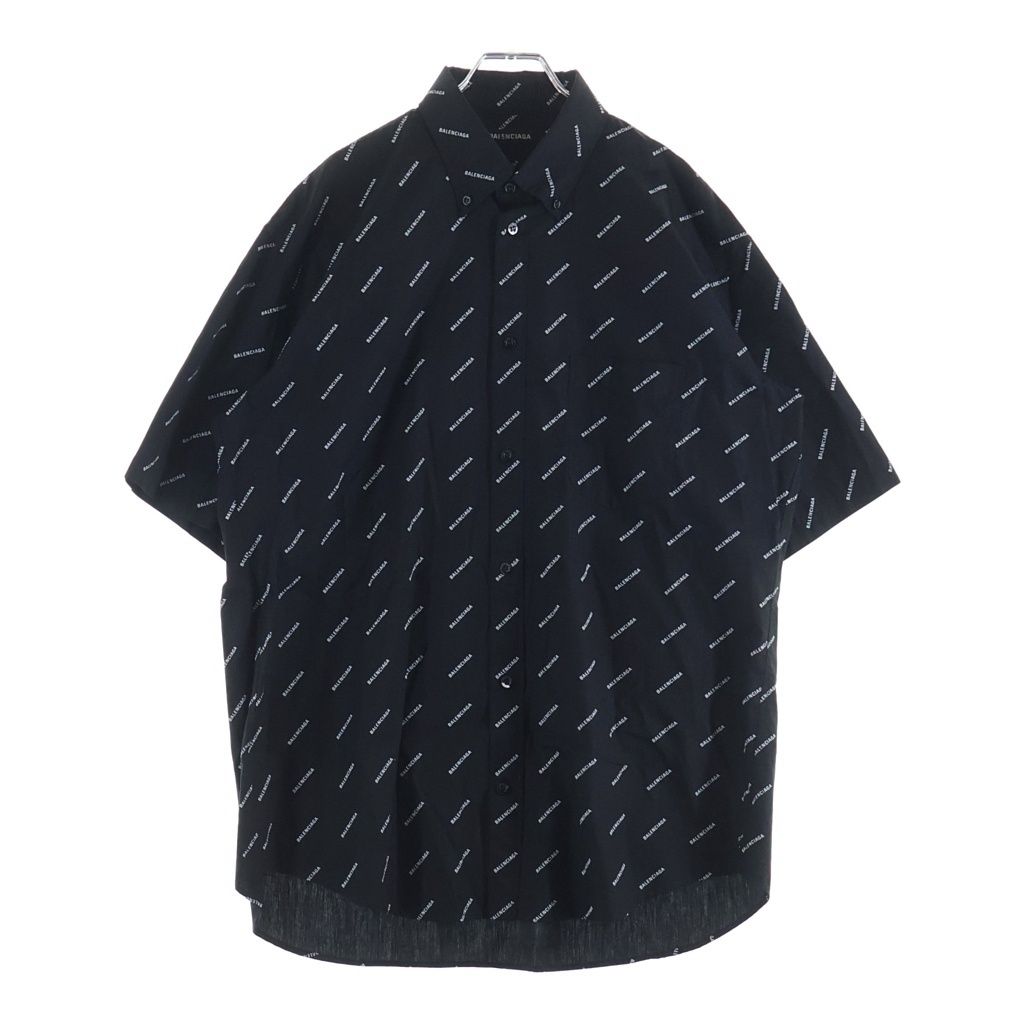 BALENCIAGA (バレンシアガ) 19SS オールオーバーロゴボタンダウン半袖シャツ 534332 TBL96 ブラック