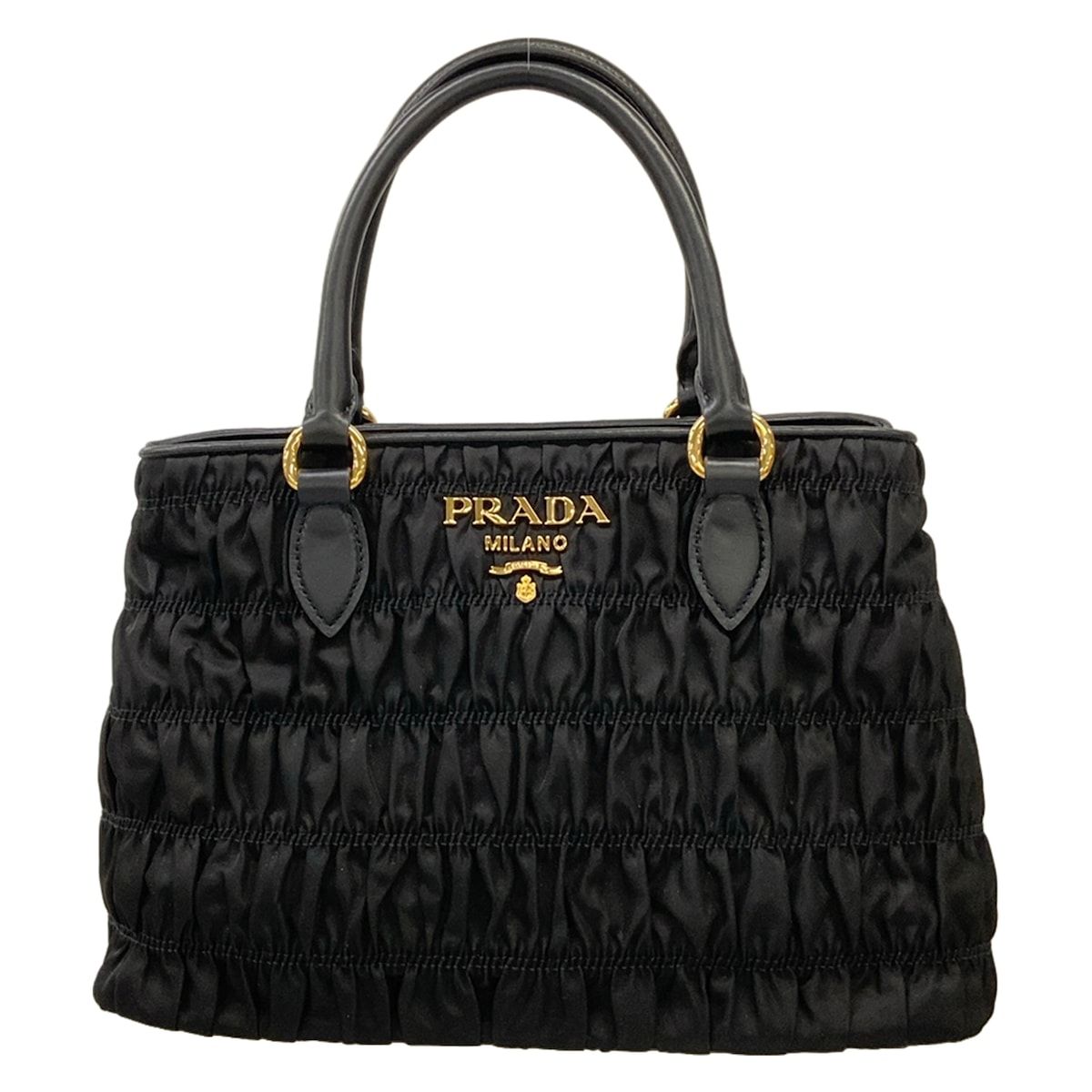 PRADA(プラダ) トートバッグ ギャザーバッグ 黒 レザー