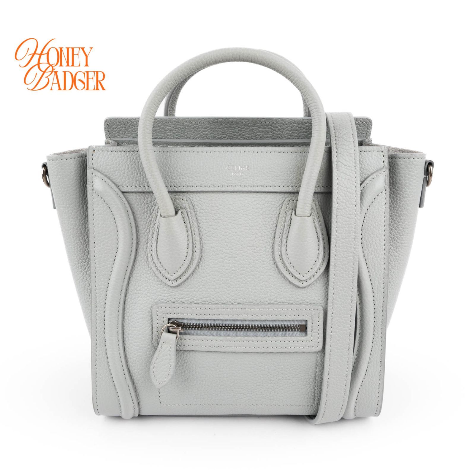 【新品同様】セリーヌ CELINE ラゲージ ナノ ドラムドカーフ グレー コール 2WAY ハンドバッグ ショルダー 斜め掛け