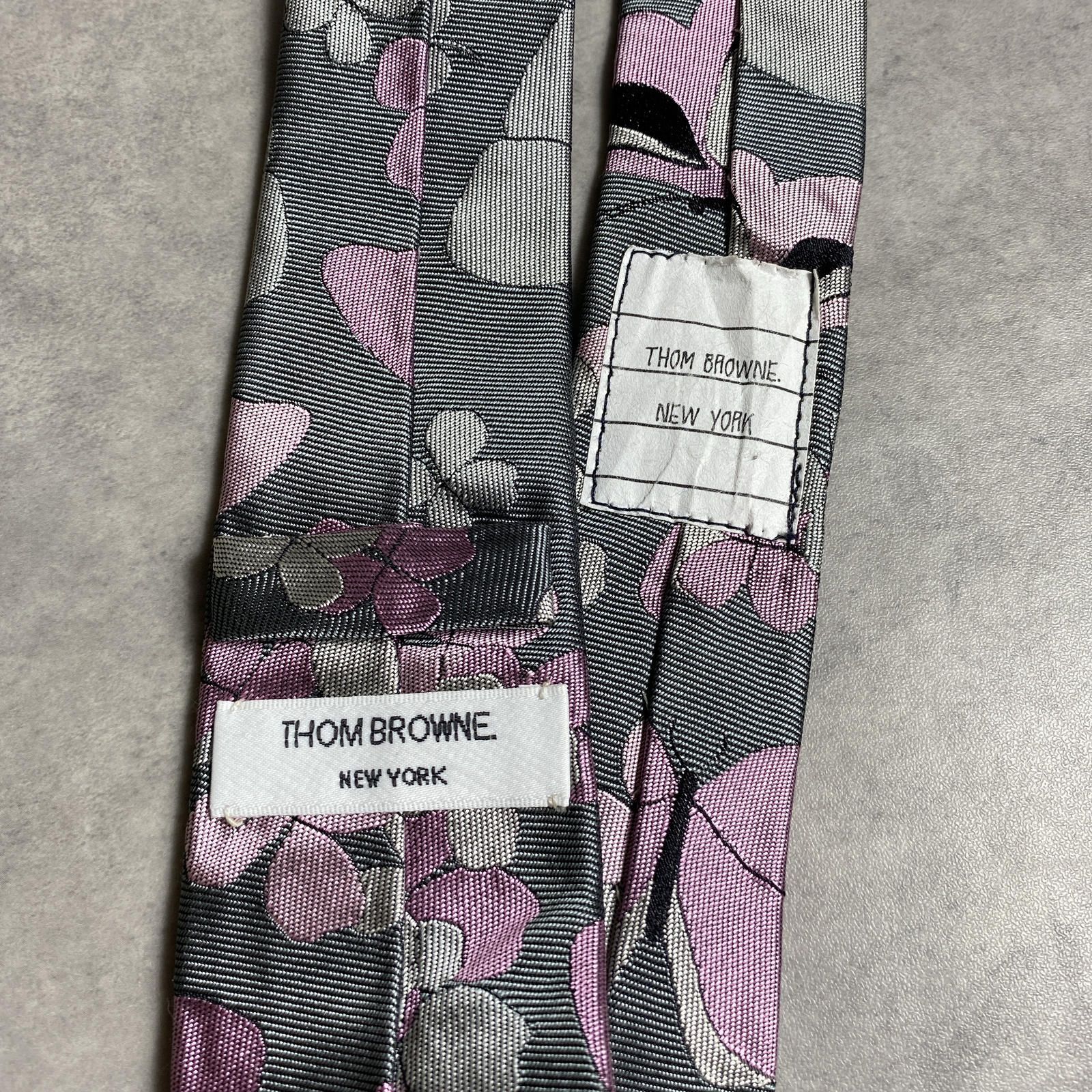 PQ468◇THOM BROWNE : USA製 蝶々/ 花柄 シルクネクタイ◇ピンク