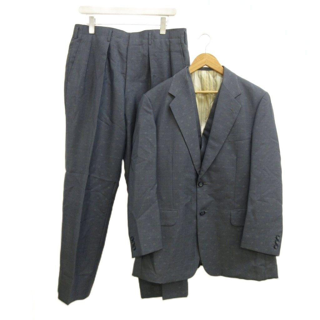 ブリオーニ BRIONI スーツ セットアップ 3ピース ジャケット パンツ ベスト ウール ネイビー 紺 総柄 シングルブレスト 長袖 /PP ■GY