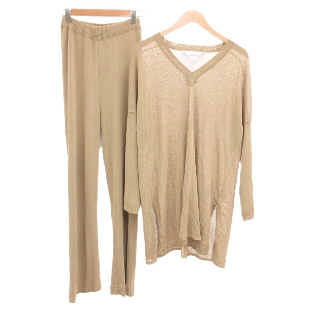 マックスマーラ MAX MARA 白タグ セットアップ レイヤード ニット Vネック イージー パンツ L ベージュ アンクル 長袖 無地 /SD ■GY50