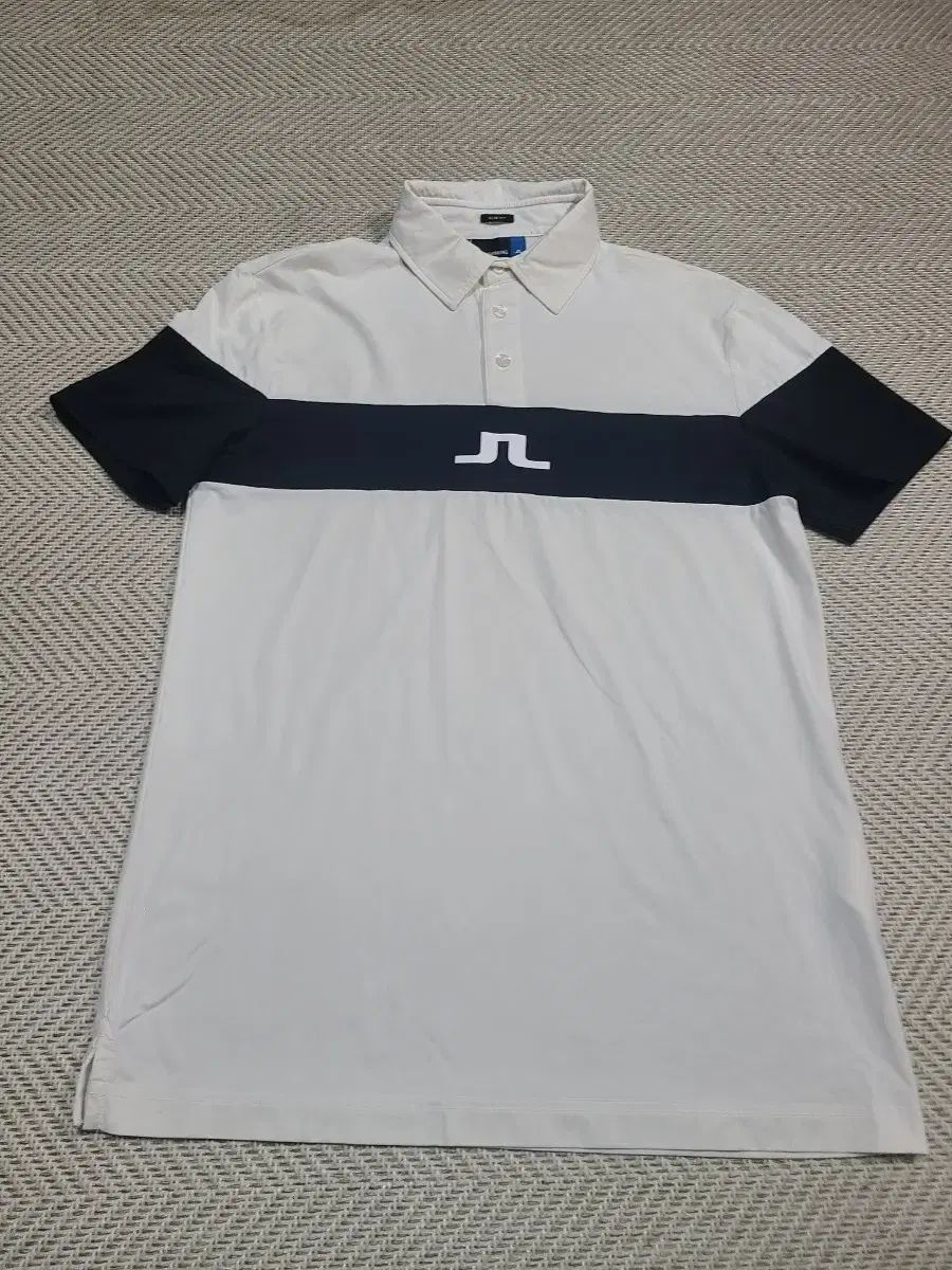 95)J リンンドバーグ ゴルフウェア 半袖 カラーTシャツ 白 ネイビー