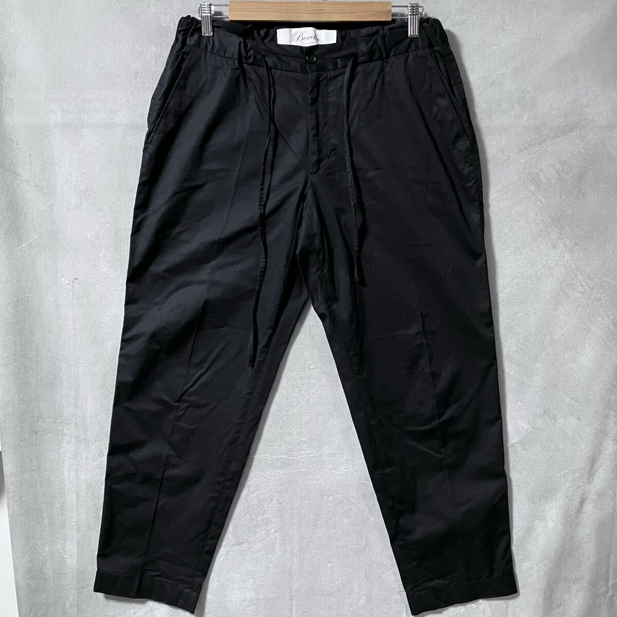 Borelio ボレリオ × Brisbane Moss CARL コットン ストレッチ ウエストゴム テーパード イージー スラックス パンツ size.46 (M) ブラック
