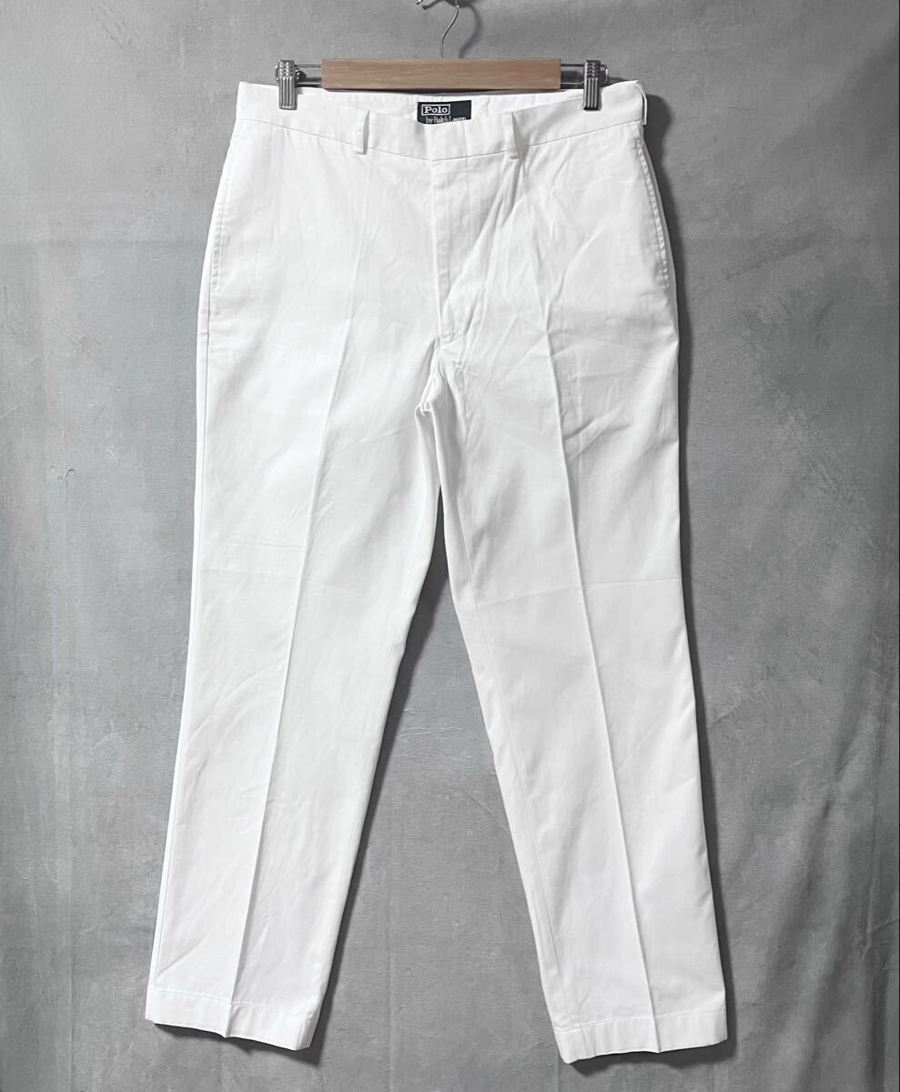 POLO RALPH LAUREN ポロラルフローレン 90's vintage ノータック コットン スラックス パンツ size.34 (L程度) ホワイト タイ製 希少 9,675円