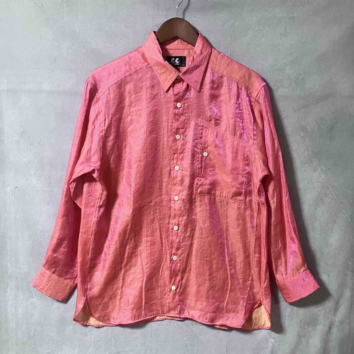 CC KANSAI シーシーカンサイ 山本寛斎 90's archive 玉虫色 光沢 レーヨンナイロン オーバー シャツ size.2 (M) ピンク カンサイマン 希少