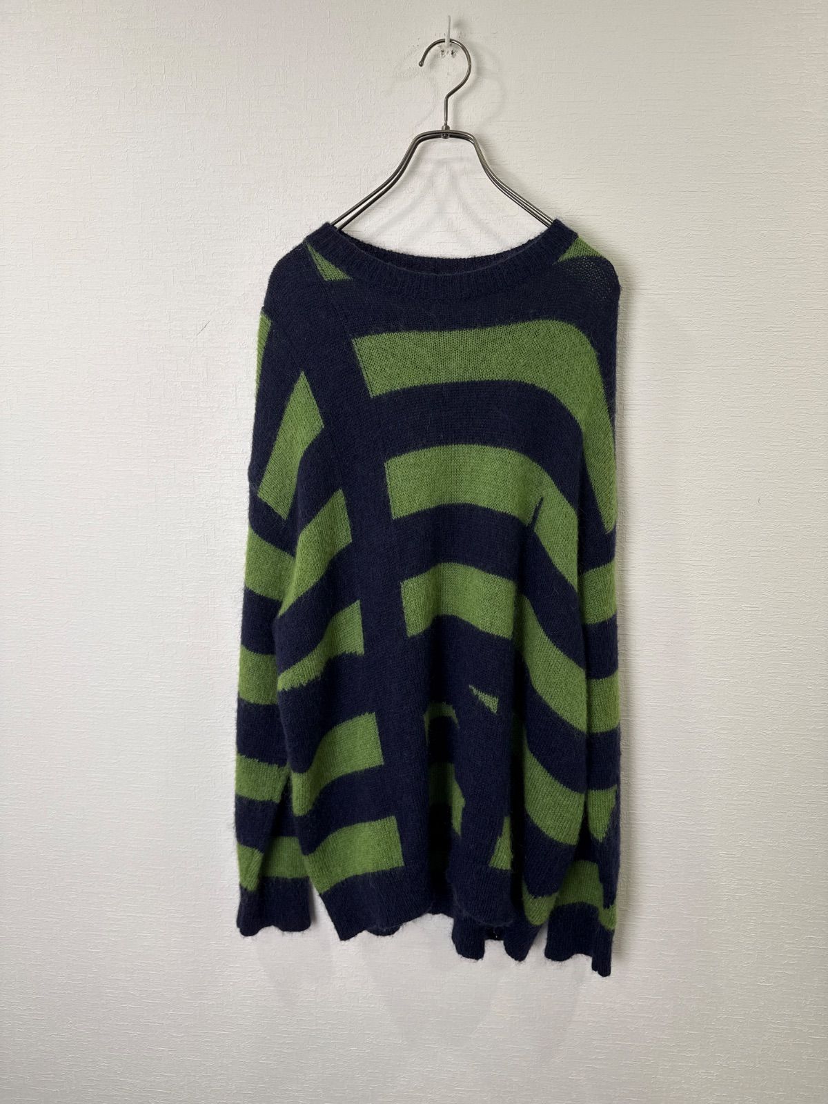 S00715｜LAD MUSICIAN｜ラッドミュージシャン｜セーター｜ニット｜モヘヤニット｜クルーネック｜ボーダー｜グリーン｜ネイビー｜44｜L｜CREW NECK PULLOVER｜古着｜USA古着｜ヴィンテージ｜90S｜Y2K｜アメカジ｜モード 12,844円