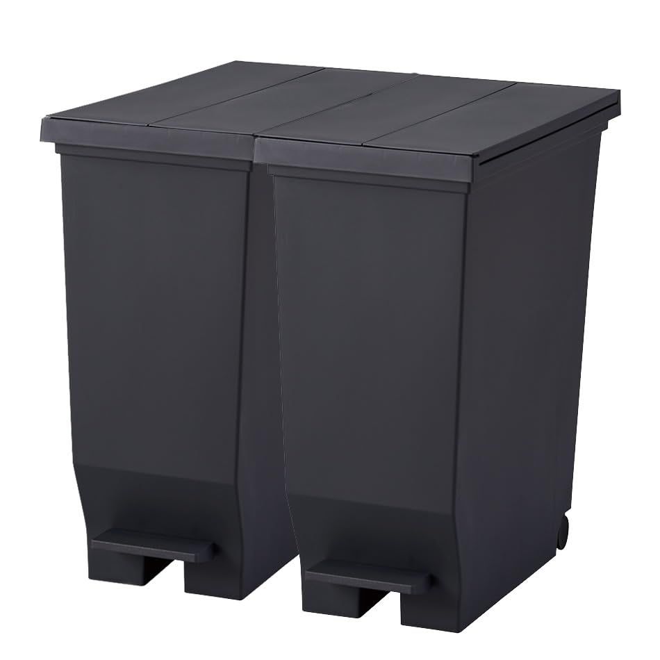 【ザッカLab.オリジナルセット】エバン 両開きペダルペール 30L ブラック2個セット ｜アスベル ごみ箱 ダストボックス おしゃれ ペダル式 キャスターつき 分別 カウンター下 キッチン 棚下 観音開き ペール 縦型Ju