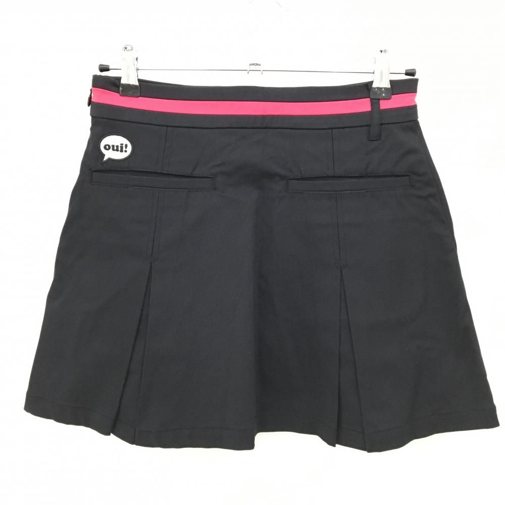 超美品】ルコックゴルフ スカート 黒×ピンク 裾ロゴ刺しゅう 内側