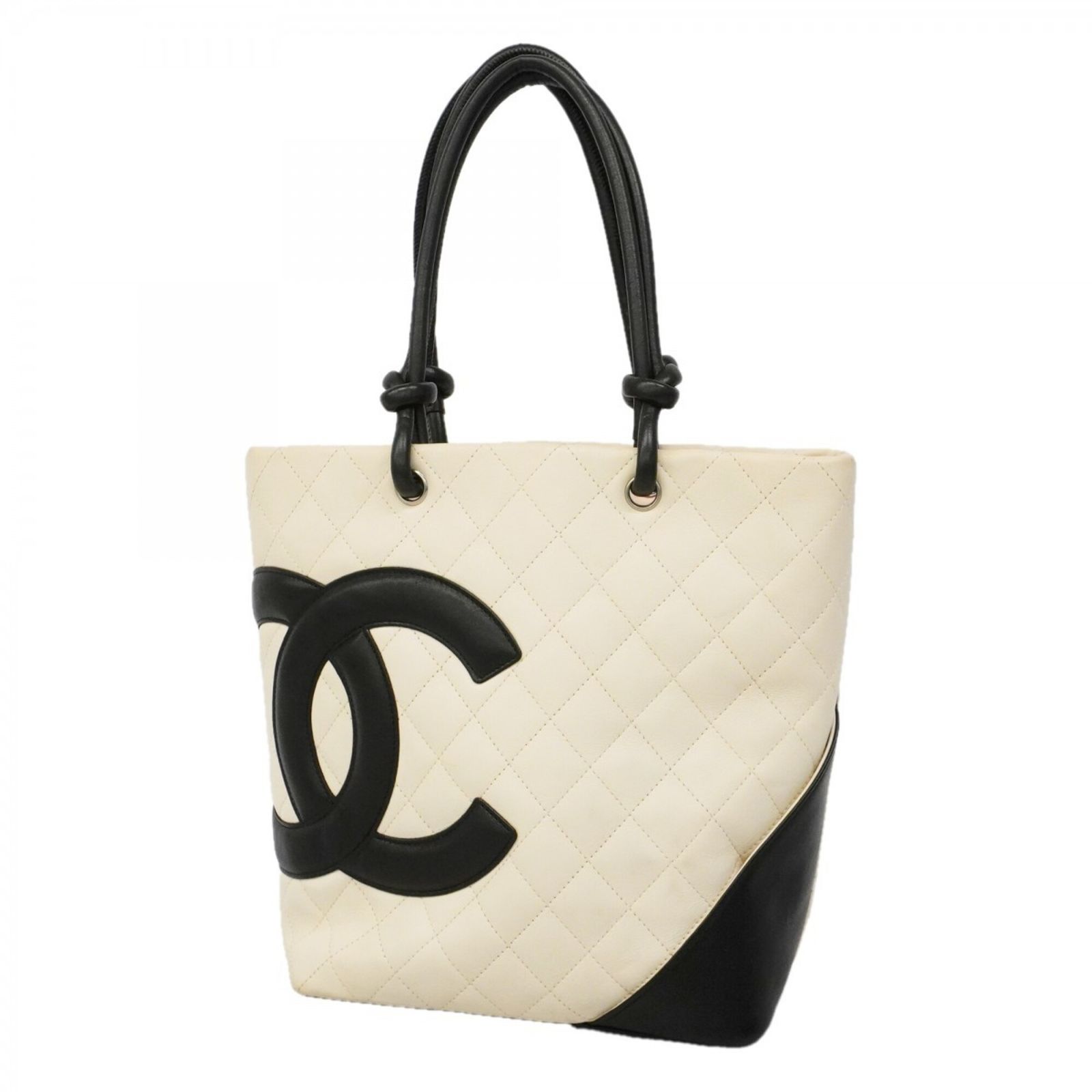 シャネル(Chanel) シャネル トートバッグ カンボン ラムスキン ホワイト ブラック レディース