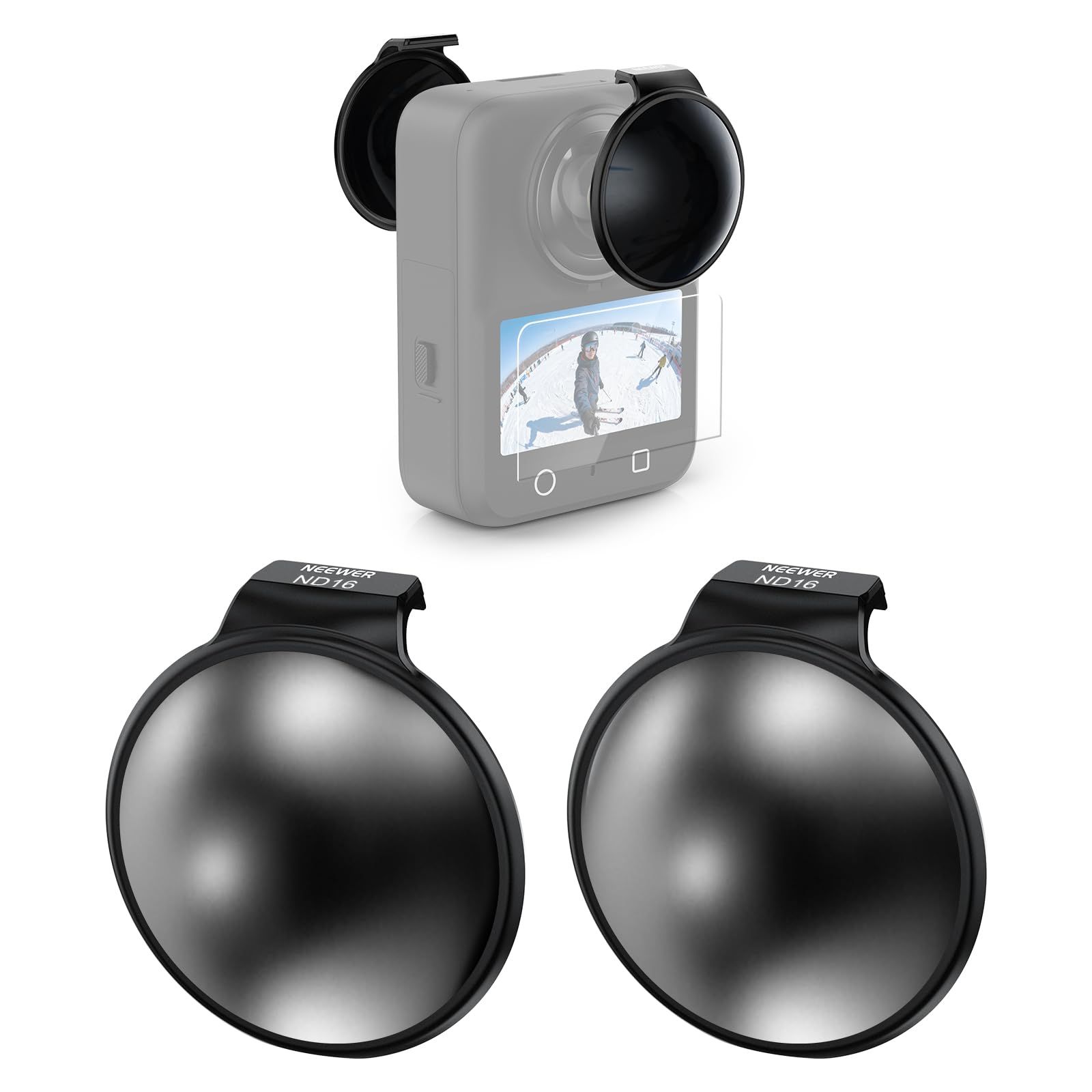 新品 NEEWER NDフィルターセット Osmo 360対応 2枚入り ND16(4ストップ) 減光フィルター スナップオン式 マルチコート光学ガラス カメラレンズフィルター スクリーンプロテクター付き アクションカメラアクセサリー