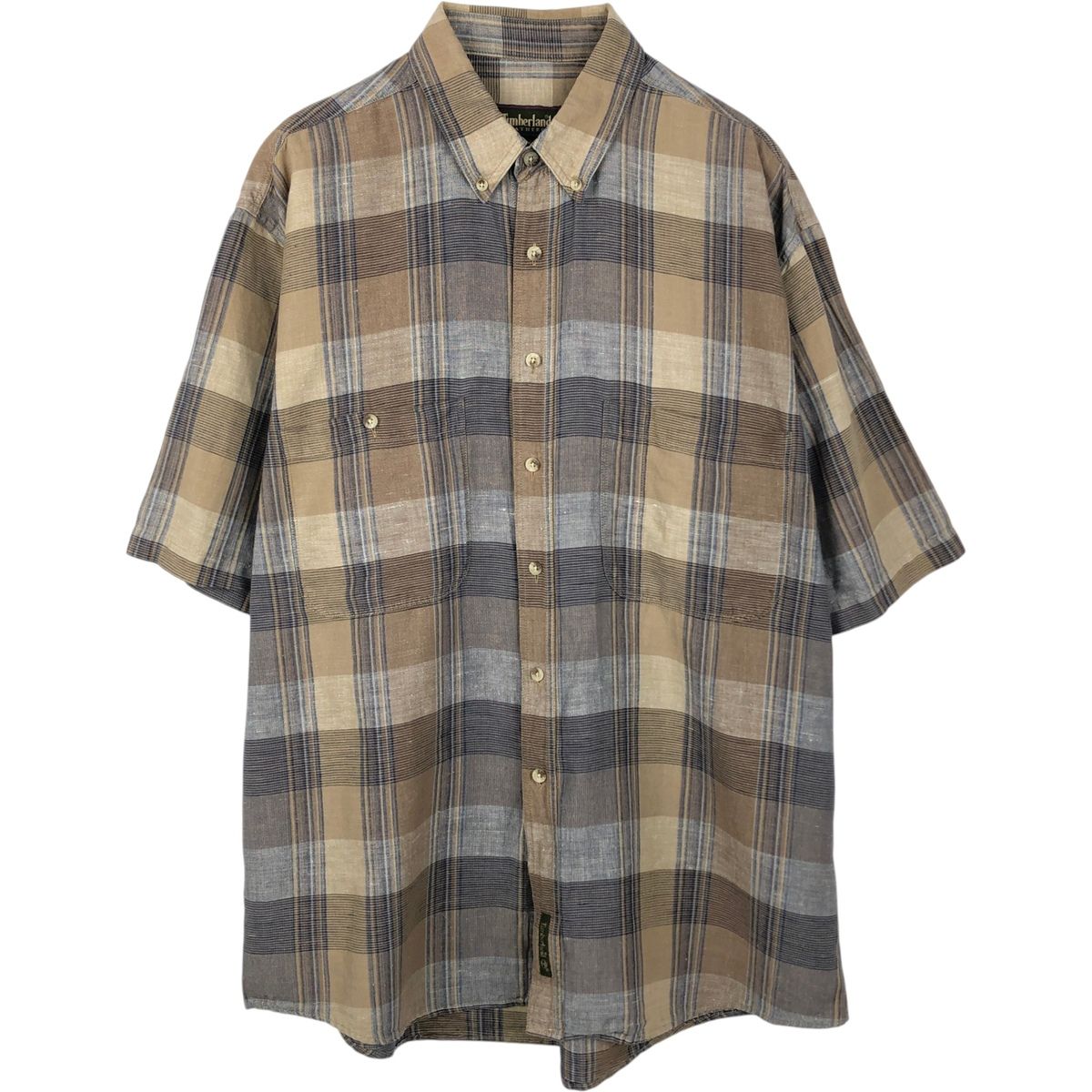 古着 90年代 ティンバーランド Timberland SHORT SLEEVE チェック柄 半袖 コットン×リネン ボタンダウンシャツ メンズL相当/eaa655811