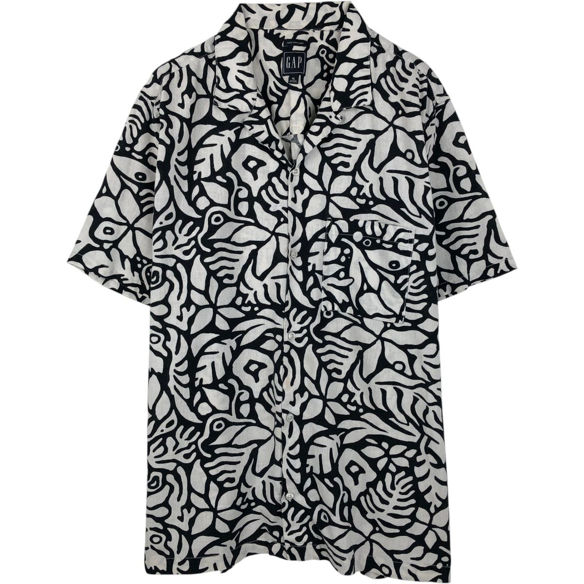 古着 ギャップ GAP MADE WITH LINEN 総柄 半袖 オープンカラー コットン×リネンシャツ ボックスシャツ メンズXL相当/eaa655818