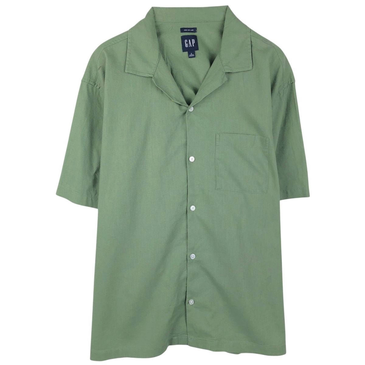 古着 00年代 ギャップ GAP MADE WITH LINEN 半袖 オープンカラー コットン×リネンシャツ ボックスシャツ メンズL相当/eaa655824
