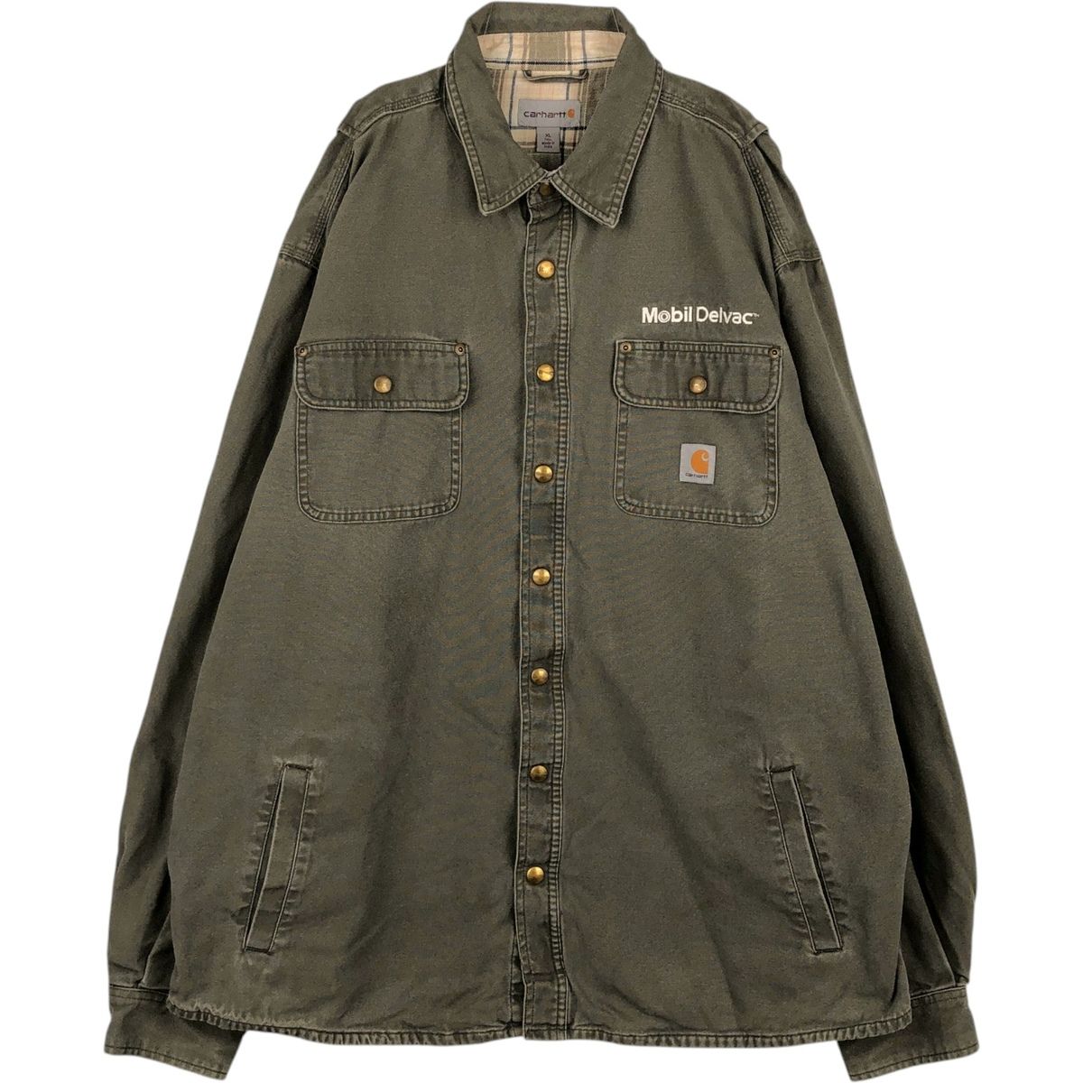 古着 カーハート Carhartt Mobil Delvac アドバタイジング 長袖 ダックワークシャツ メンズXL相当/eaa654877