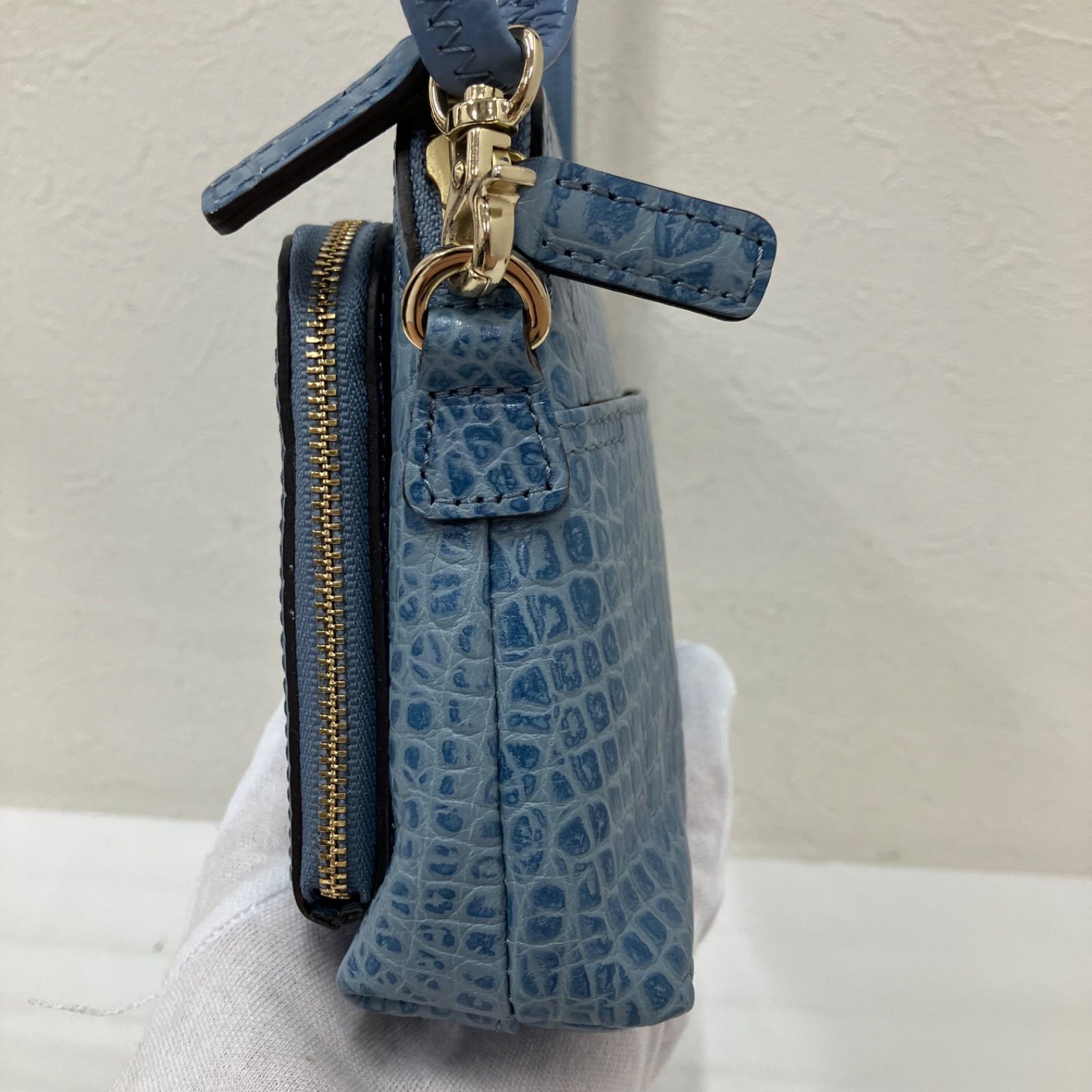 PELLE BORSA ペレボルサ お財布ショルダーバッグ ブルーグレー 3877 