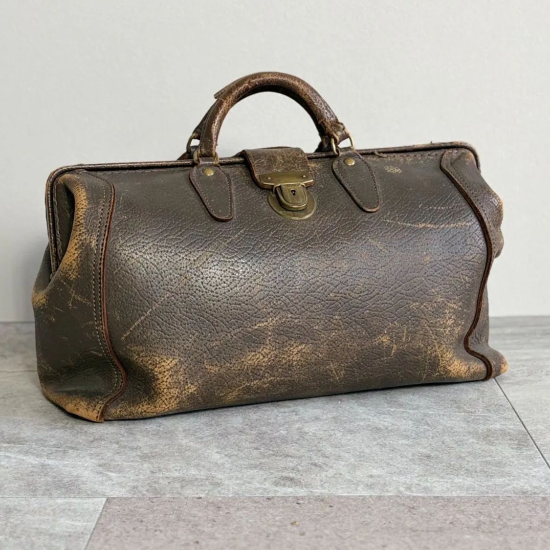 ヴィンテージ ドクターバッグ レザー 本革 鍵金具 1930～50年代の